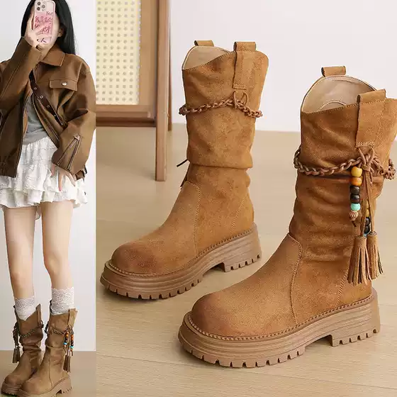 Thick-Soled Height-Increasing Boots for Women 2025 Autum New British Style Retro Short Boots Versatile Fashion Western Boots