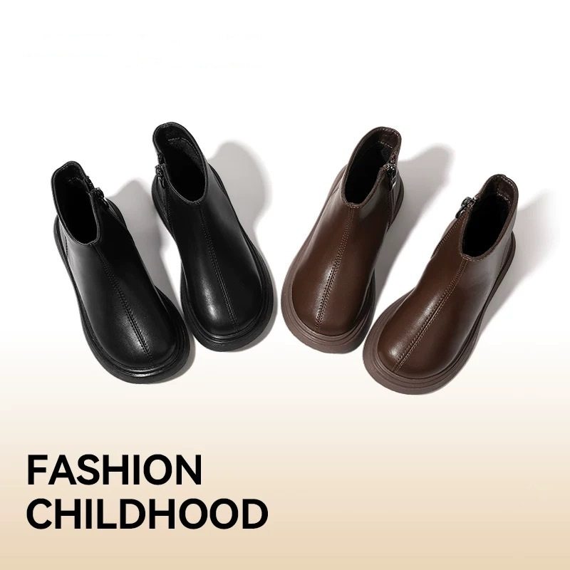 Girls' Leather Boots 2025 New Spring and Autumn Little Princess Lightweight Soft-Soled Boots Baby Lightweight Boys' Single Boots Winter Fleece-Lined