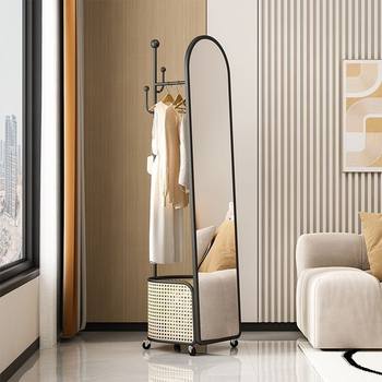 French Retro Full-Length Mirror Coat Rack Integrated Simple Home Living Room Bedroom Clothes Storage Rack Storage Clothes Hanger