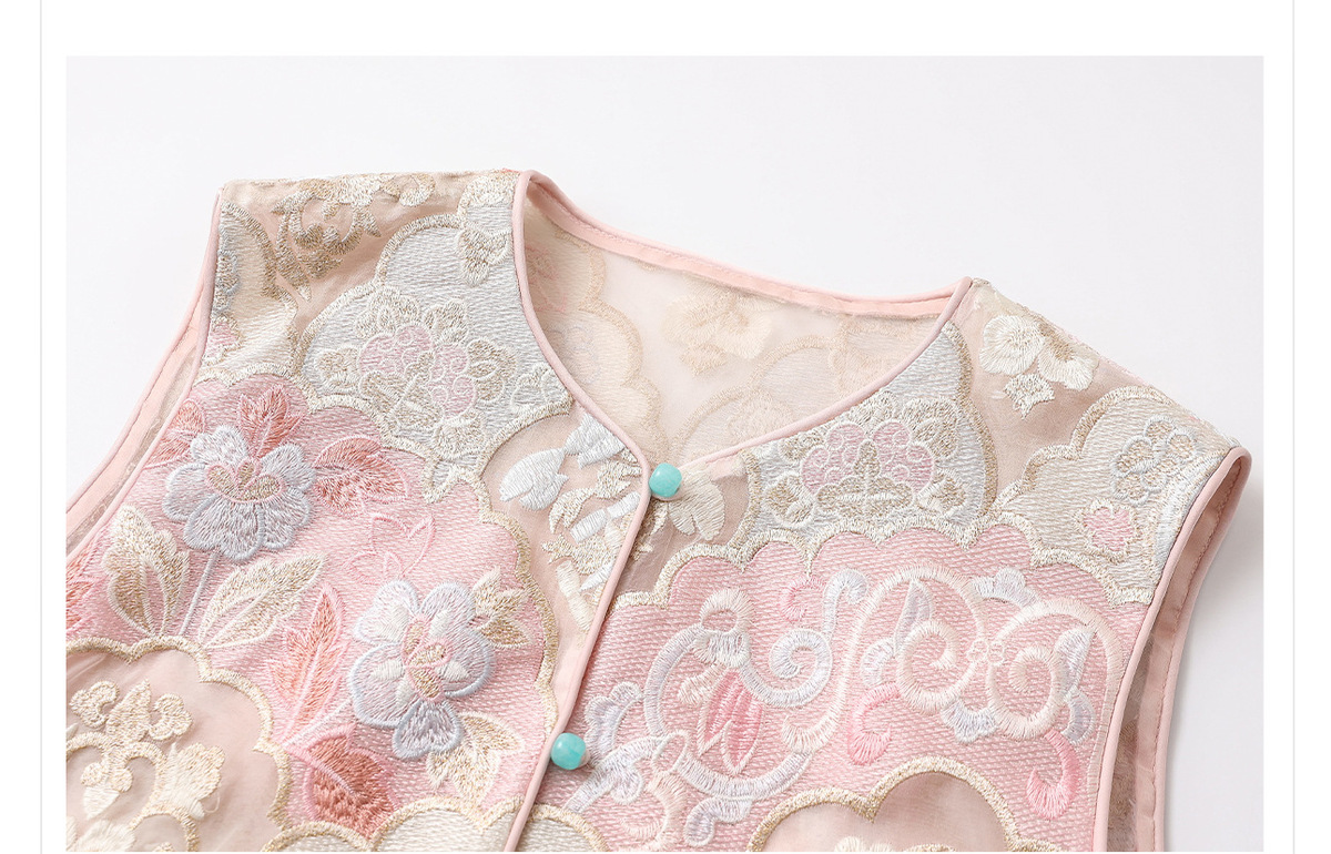Áo vest nữ dáng gile thêu hoa cúc tơ tằm cao cấp — Áo vest màu hồng mơ (giao hàng trong 7 ngày), Áo vest màu hồng mơ (giao hàng trong ngày)