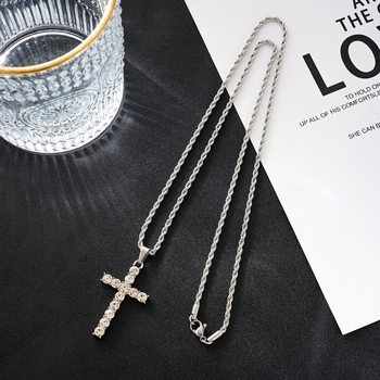 New Titanium Steel Cross Diamond Pendant Necklace Men's Trendy Brand Zircon Modern Ins Hip-Hop Cold Style Accessories