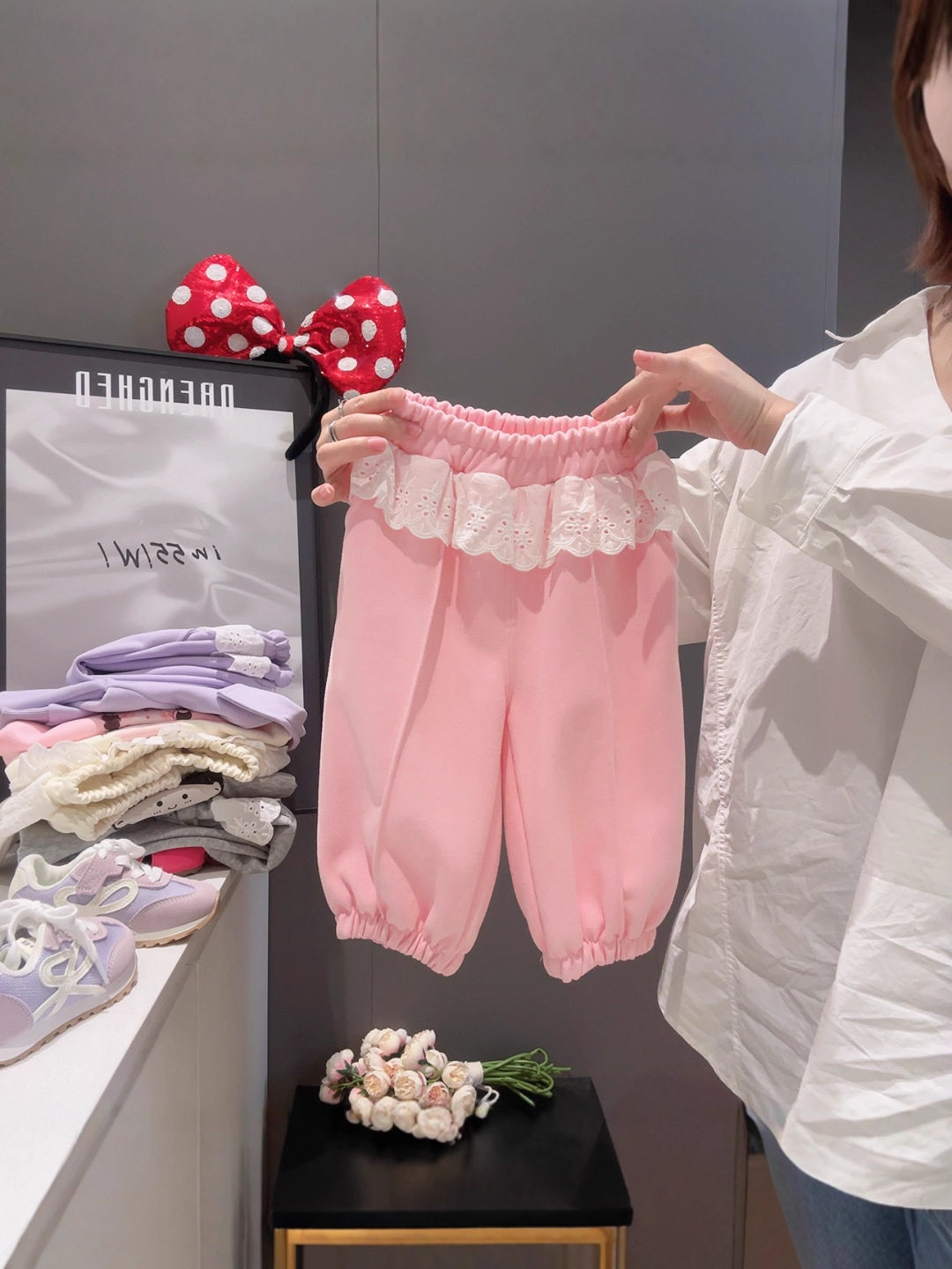 Stylisches Patchwork-Retro-Hose, Mädchen-Herbst-Casual-Sportshose, Baby-Kinder-Spitzenrüschen-Überwurf-Außenhose