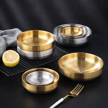 304 stainless steel Golden cold dish seasoning dish cat bowl soup bowl double layer outdoor rice bowl Korean style pickle dish