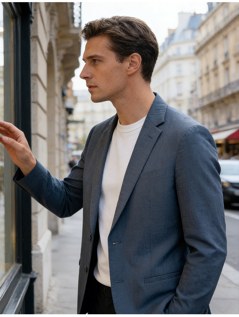 Áo vest nam phong cách casual chất liệu Tencel Lyocell co giãn chống nhăn thoáng khí — màu đen, Màu xanh dương