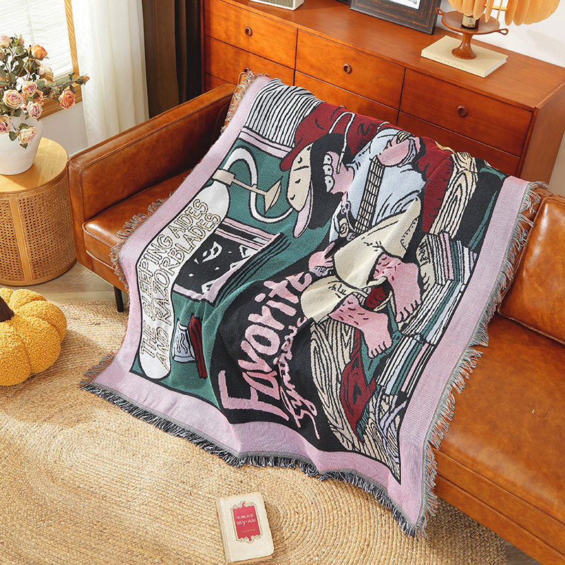 Customized Cotton Thread Sofa Blanket Jacquard Tapestry Anime Popular Blanket Office Nap Blanket Outdoor Picnic Mat