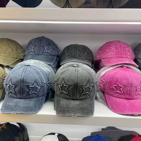 New Five-pointed Star Retro Ripped Korean Style Baseball Cap for Women with Large Head Circumference and Face-showing Small Denim Duck Cap Trendy Sunshade