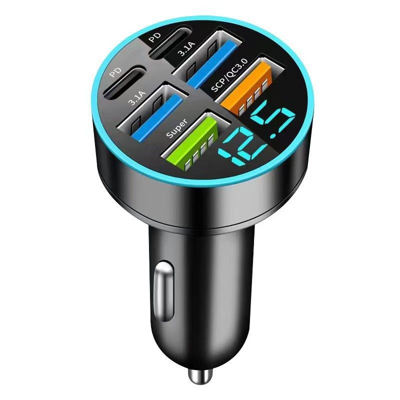 Digital display car charger 5USB car charger four-in-one digital display car phone charger multi-port car charger manufacturer