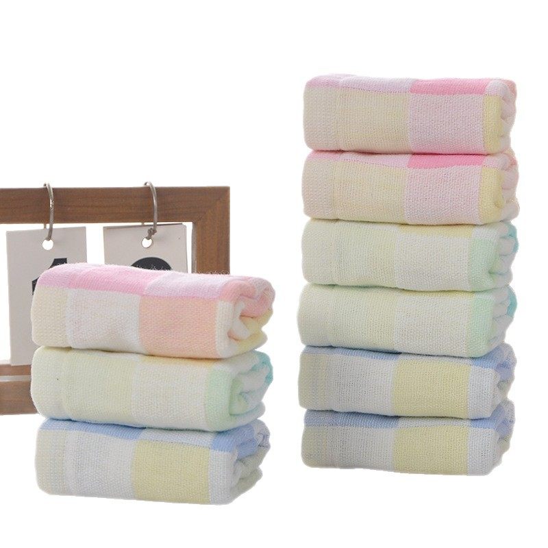 Back-To-School Season Pure Cotton Square Towel Gauze Small Towel Kidsren's Gauze Saliva Towel Kindergarten Handkerchief Color Grids Hand Towel