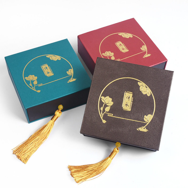 Gold-Stamped Heritage Drawer Ribbon Bracelet Box Jewelry Accessories Jade Bracelet Necklace Bracelet Storage Jewelry