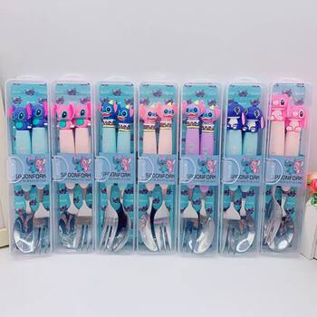 Lilo & Stitch Shaped Tableware Student Portable 410 Stainless Steel Spoon and Fork Two-Piece Boxed Tableware