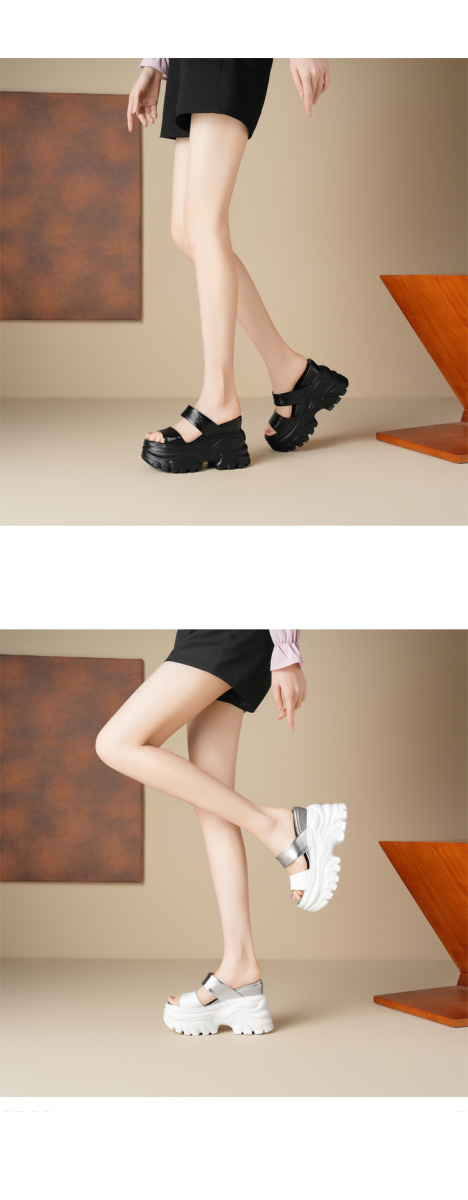 Dép sandal nữ quai ngang đế dày tăng chiều cao 12cm — Màu bạc, Màu đen, Màu vàng nhạt