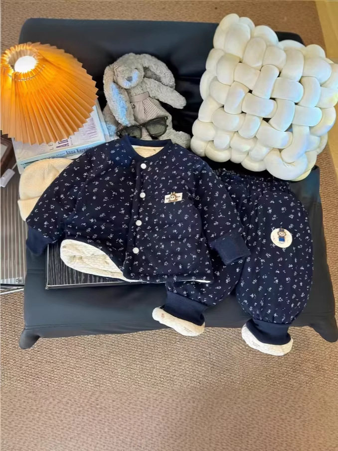 New Girls' Winter Floral Print Padded Jacket & Pants Set, Thickened Cotton Coat & Trousers, Temperature-Changing Padded Outfit