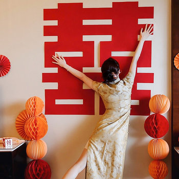 Oversized happy character wholesale wedding supplies wedding bedroom door happy character stickers wedding 囍 character decoration wedding room layout set