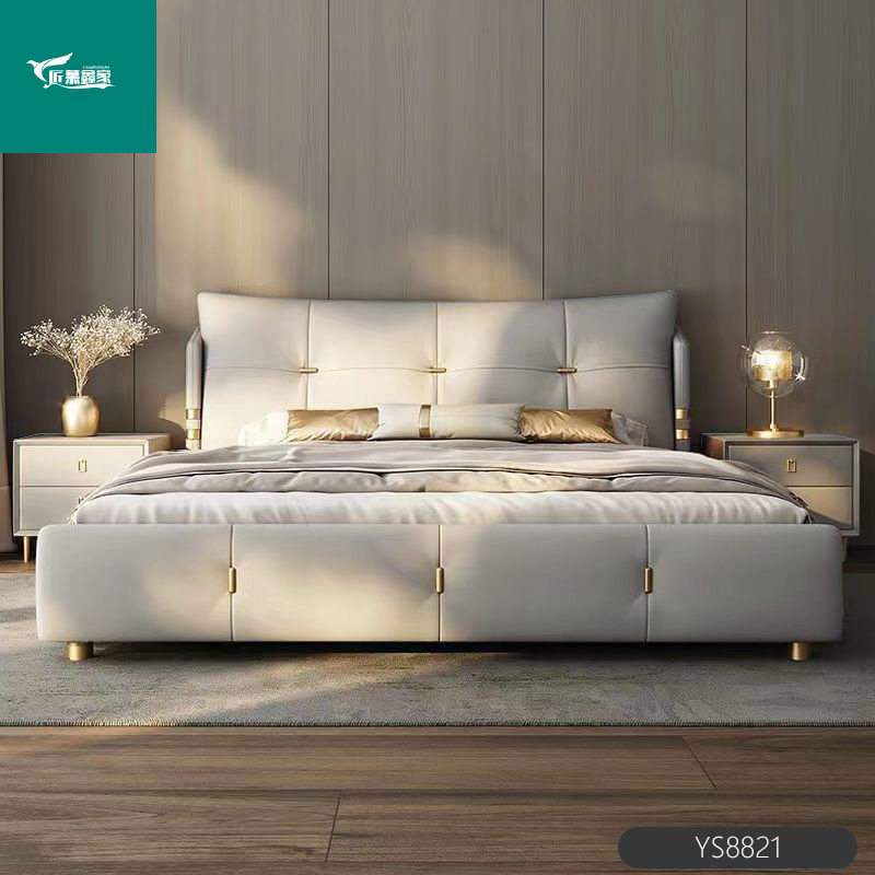 2025 New Modern Simple Italian Leather Bed Light Luxury Master Bedroom Large Bed Double Multi-Functional Air Pressure Storage Wedding Bed