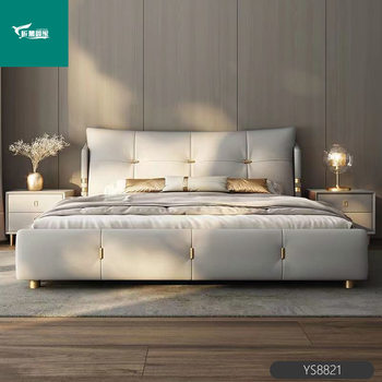 2025 New Modern Simple Italian Leather Bed Light Luxury Master Bedroom Large Bed Double Multi-Functional Air Pressure Storage Wedding Bed