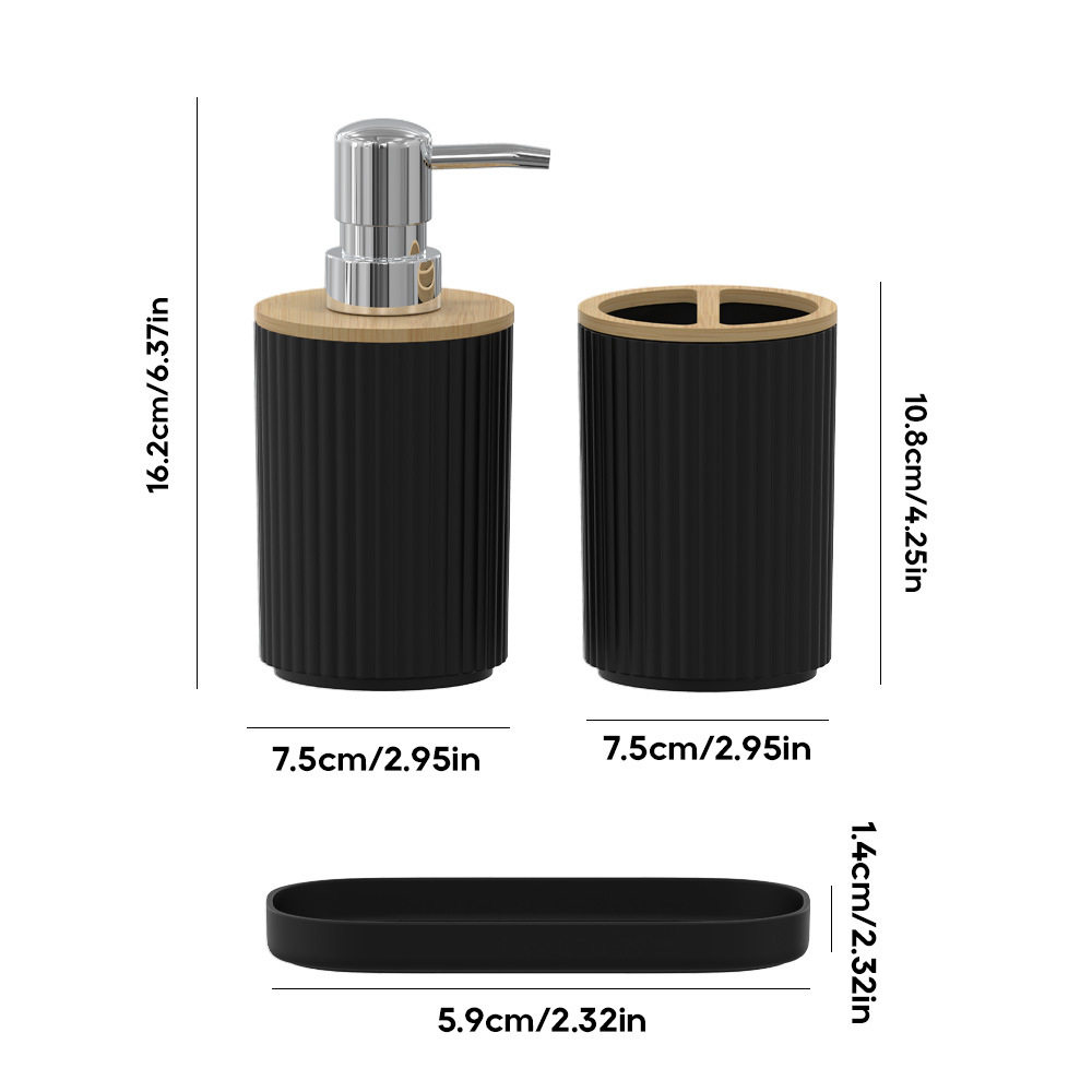 สั่งซื้อนำเข้า โรงแรม B&B เครื่องประดับไม้ไผ่ 3 ชิ้นอุปกรณ์ห้องน้ำชุดห้องน้ำขวดแปรงห้องน้ำผู้ถือแปรงสีฟันถังขยะ จากจีน