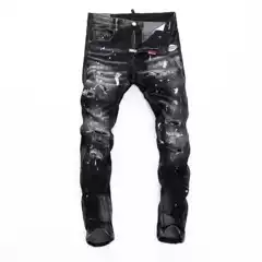 High-end ripped jeans men's fashion brand retro distressed splash ink paint dots quadratic American high street slim-fit d2 trousers