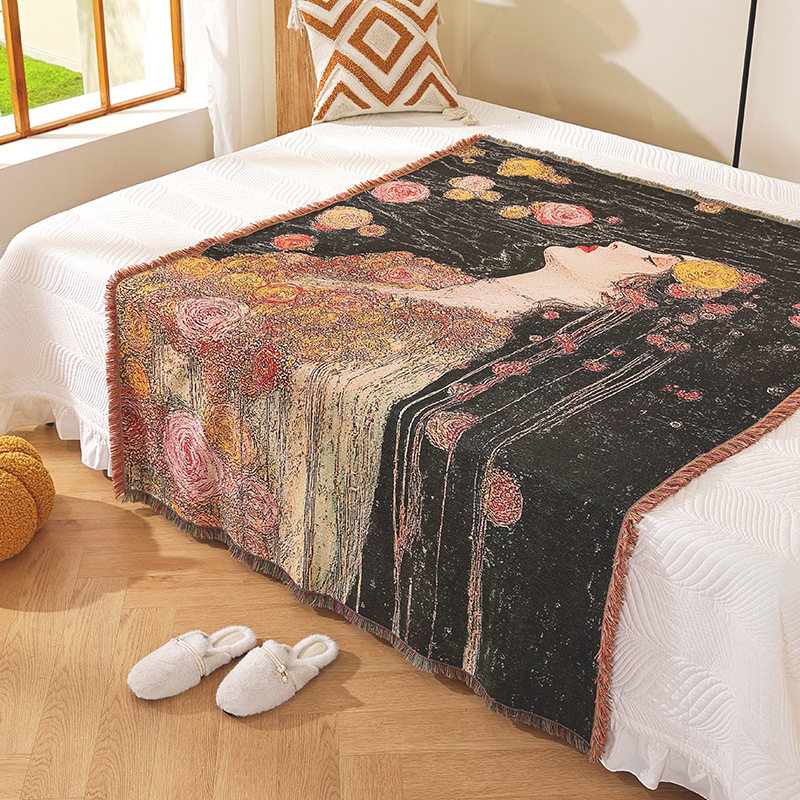 High-Quality Jacquard Thread Blanket, Thickeneded, Encrypted, Soft and Comfortable, Oil Painting Tapestry, Sofa Blanket, Textured Fur Blanket, Customized