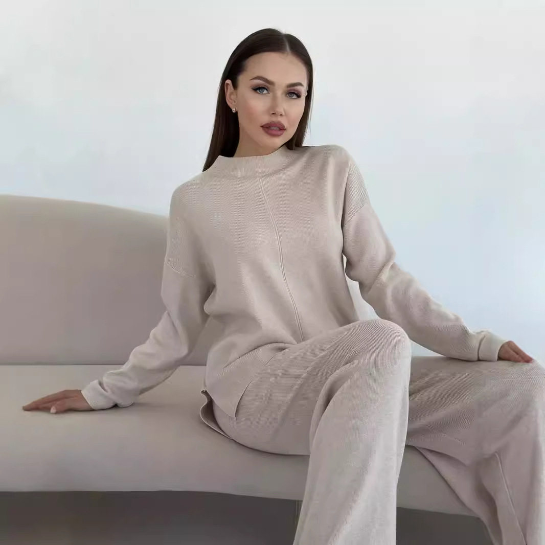 Womens Autumn Winter Oversized Sweater and Pants Set Long Sleeve Casual Split Design Perfect for Everyday Wear