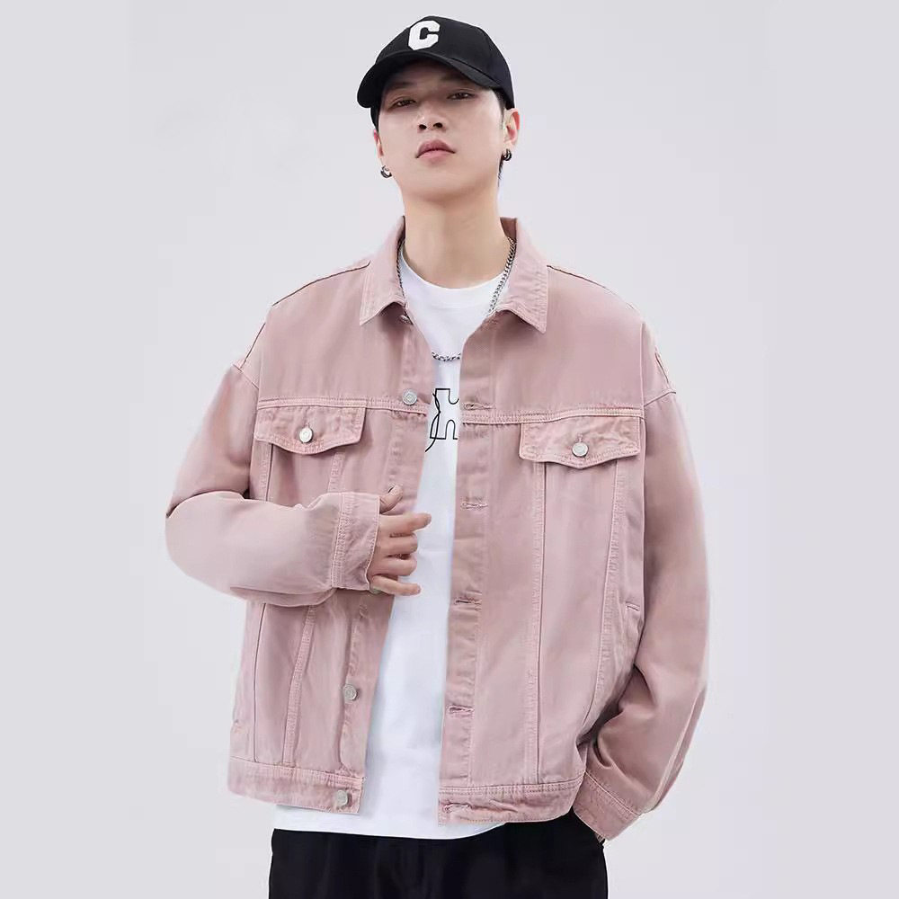 Áo Khoác Jeans Nam Dáng Rộng Phong Cách Retro Màu Hồng, Nâu, Tím, Xanh Lá
