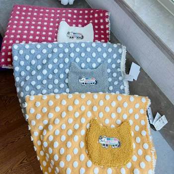 Japanese Kusuguru Cat Print Polka Dot Lamb Cat Blanket Knee Blanket Shoulder Guard Cloak Warm Air Conditioner 211