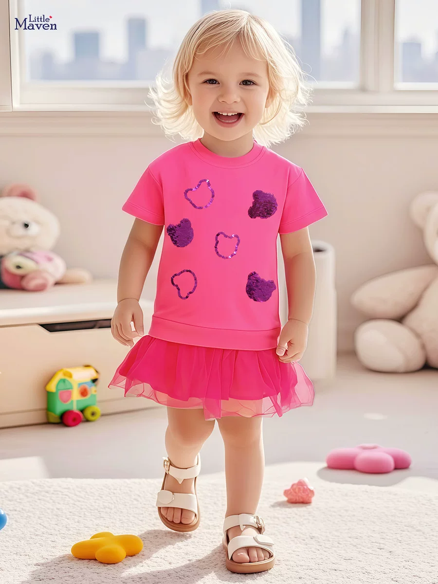 Girls' Summer Short-Sleeve Mesh Dress, Cute Kids' Dress