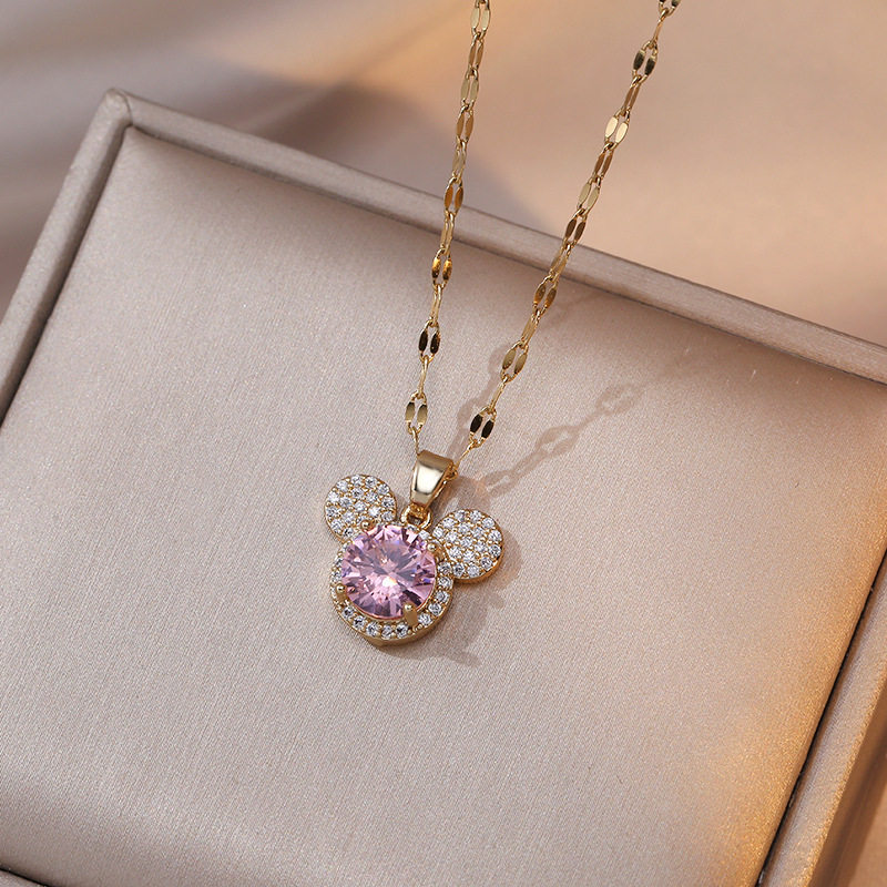 Necklace for Women Japanese and Korean Style Fashionable Elegant Simple Shijia Popular Mijia Cute Fun Mouse Crystal Clavicle Chain