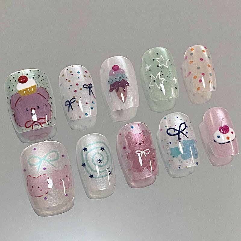 [Bow Tie Bear] Cat's Eye Hand-Wearing Nail Patch Nail Art False Nail 5090#