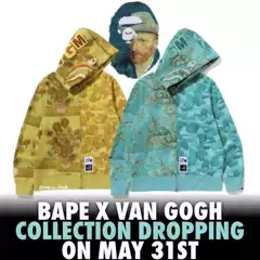 Cross-Border Foreign Trade Van Gogh Co-Branded Shark Jacket High Street Fashion Brand Loose Cardigan Hooded Zipper Hoodie Jacket for Men and Women