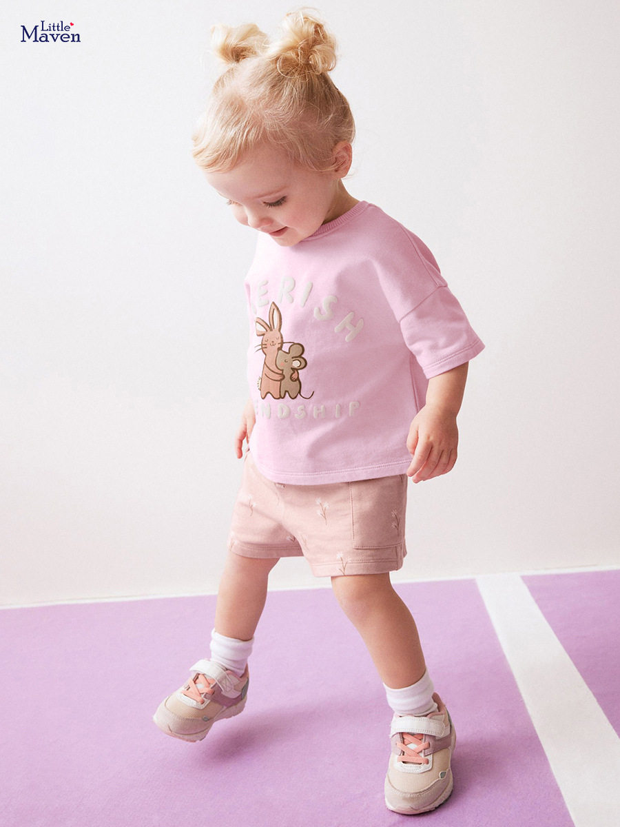 Grosir set anak perempuan, pakaian anak kartun lucu, set anak katun 100% musim panas