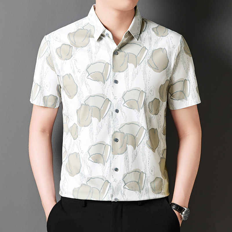 Áo Sơ Mi Nam Chất Liệu Lụa Tơ Tằm Ngắn Tay Họa Tiết Hoa Hàng Mùa Hè Phong Cách Trẻ Trung