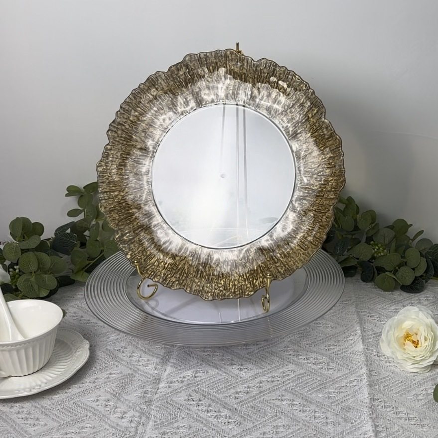 Foreign trade factory wedding party Christmas decoration plate transparent plastic plate bronzing bead plate ps charger plate