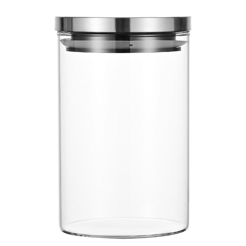 Glass Storage Jar Glass Jar Kitchen Sealed Storage Jar Stainless Steel Cover Borosilicate Transparent Storage Jar with Lid