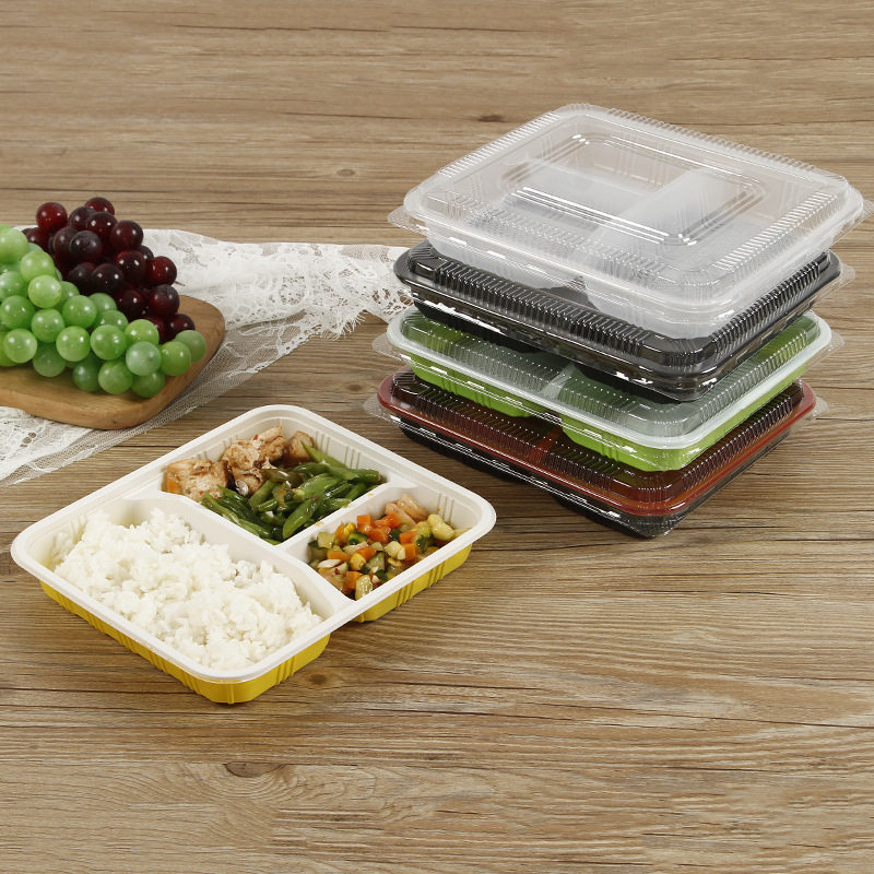 Spot Disposable Takeaway Fast Food Box Microwaveable Japanese Food Grade Plastic Pp Three-Compartment Packed Lunch Box
