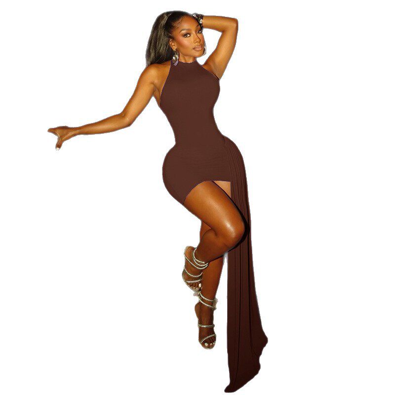 Slim Fit Solid Color Womens Dress Ruffled Short Sleeve Round Neck Bodycon Style Perfect for Parties and Casual