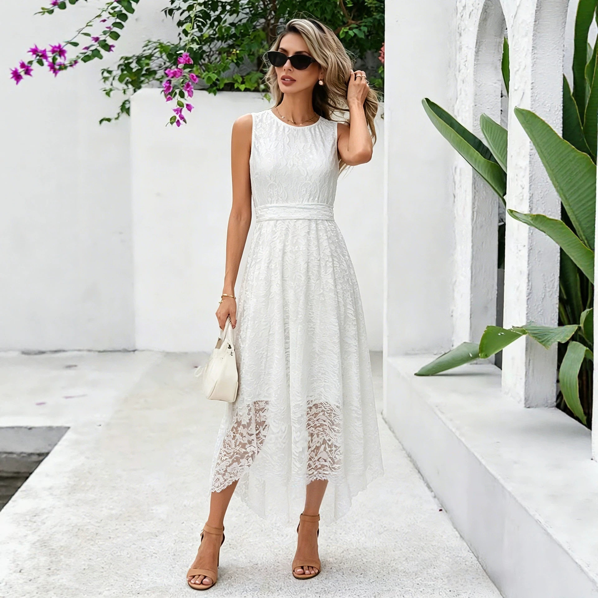 Plus Size Lace Panel High Low Dress Elegant Sexy Design for Parties Available in Various Colors Wholesale Supply