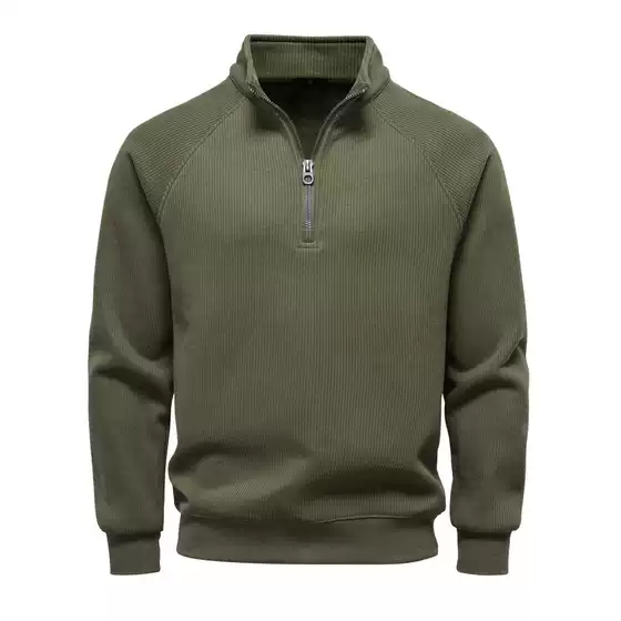 2025 New Autumn and Winter European and American Half-Zip Sweatshirt Stand Collar Cross-Border Trendy Versatile Fleece Men's Sweatshirt Top