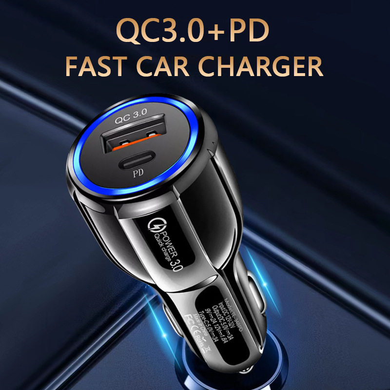 Car Charger Mobile Phone Fast Charging Head Qc3.0+Pd Car Converter Car Charger Fast Charging One to Two Cross-Border New Model