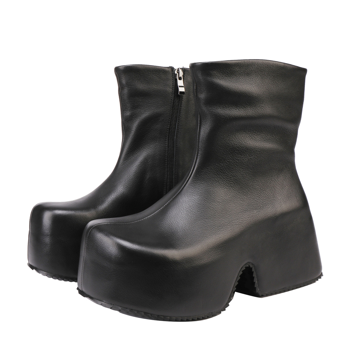 Boot nữ da bò thật cổ thấp đế dày tăng chiều cao phong cách cổ điển — màu đen, màu nâu
