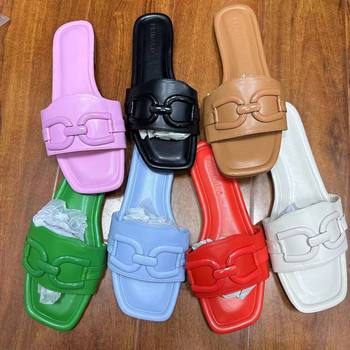 Foreign Trade Original Flats-Heeled Women's Shoes, Fashionable Buttons, Casual Outdoor Women's Slippers