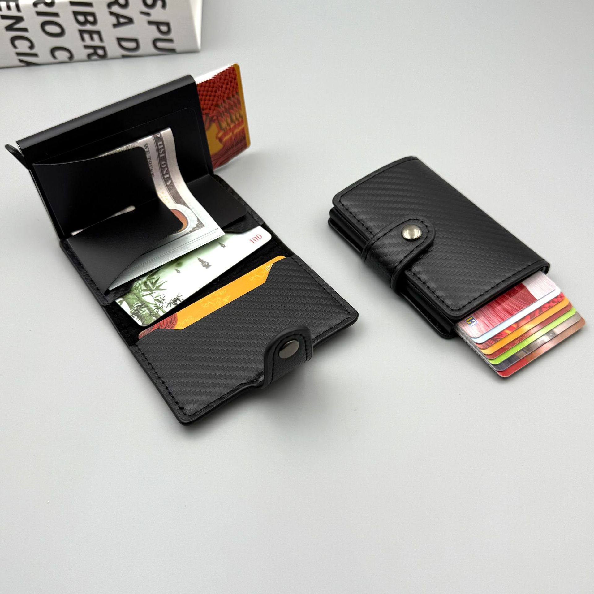 Cross-Border Popular Card Holder Anti-Theft Brushed Carbon Fiber Aluminum Alloy Card Box Credit Card Holder Amazon Best-Selling Men's Wallet