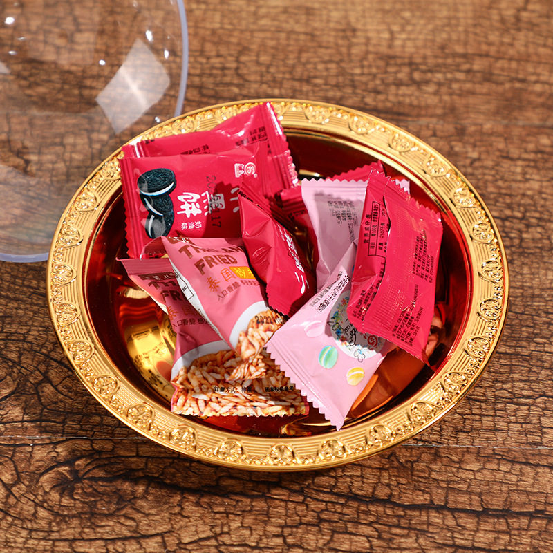 Factory direct European elegant atmosphere alloy solid color carved disc portable Alec cover cake snack plate