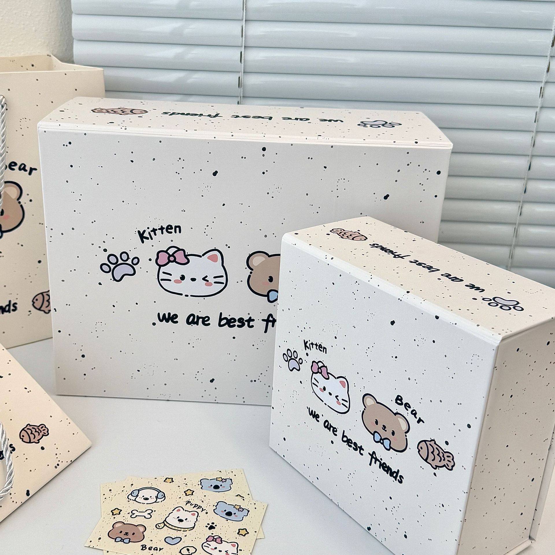 High-Looking Cartoon Animals Classic Splash-Ink Style Magnetic Gift Box Gift Box Birthday Gift Storage Box
