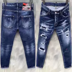 European anD American New InDigo PolisheD DSQ Jeans Men's Slim Fit RippeD Versatile Stretch Jeans Small Straight D2
