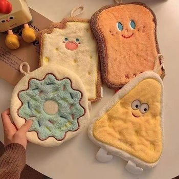 Coral fleece cheese cartoon towel cute baking series hanging kitchen bathroom absorbent thick towel