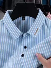 2025 spring new men's striped men's shirt Oxford long sleeve shirt youth business men's top