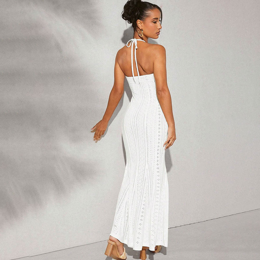 Elegant High Waisted Mermaid Maxi Dress Halter Neck Slim Fit Spring Summer Style Wholesale Available