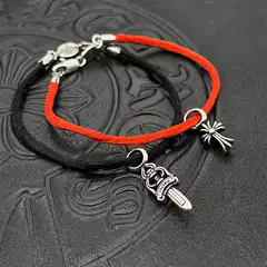 Trendy Thai Silver Cross Hand Rope Iris Flower Pendant Transporting Red Rope Peach Heart Bracelet for Men and Women in the Year of Life