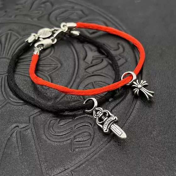 Trendy Thai Silver Cross Hand Rope Iris Flower Pendant Transporting Red Rope Peach Heart Bracelet for Men and Women in the Year of Life