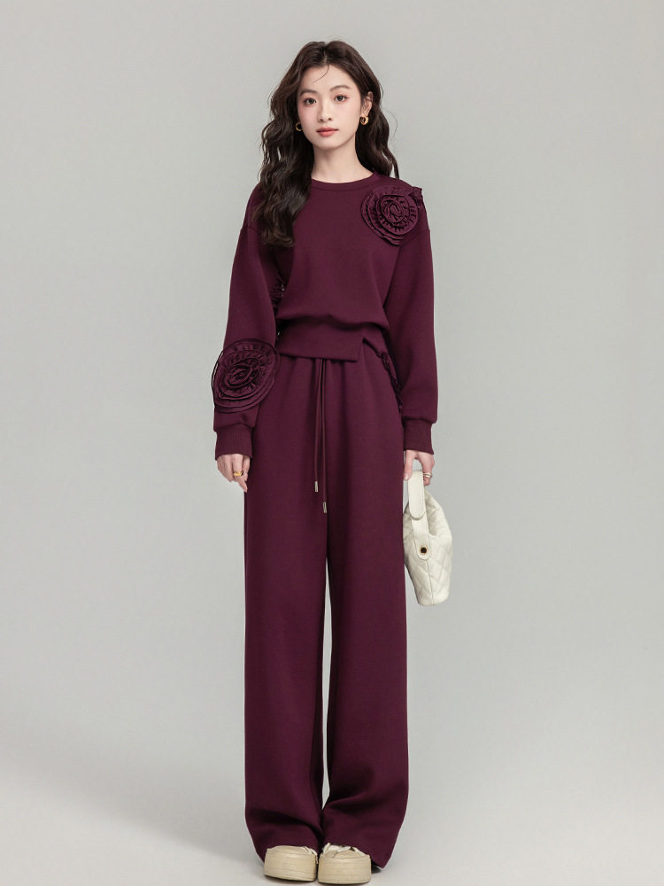 Spring 2025 New Fashion Casual suit Tight Waist Slimming Loose Three-dimensional Flower Elegant Two-piece Women's Clothing